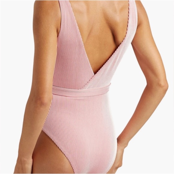 NWT Onia Michelle One Piece Swimsuit Striped Rib Spiced Coral White Red Large - Picture 2 of 12